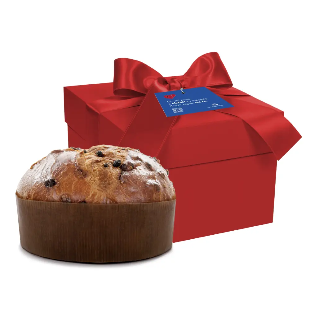 [CRT.6PZ.PNT.GLA.ROS.BAM.GES] Cartone 6 pezzi Panettone Glam Rosso Basso Classico con uvetta e canditi 750 g con Tagliandino 8x8 - FONDAZIONE BAMBINO GESÙ