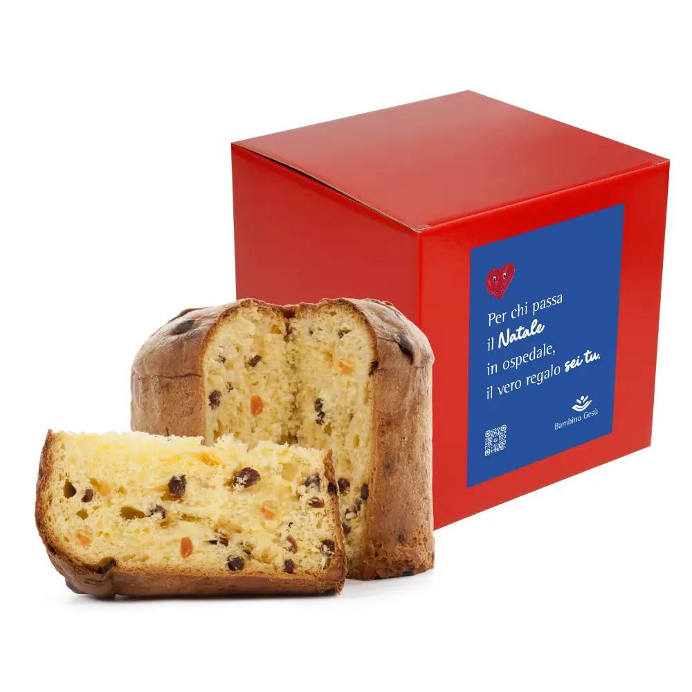 Cartone 6 pezzi Panettone Funny Rosso Alto Classico con uvetta e canditi 750 g con Etichetta e Tagliandino 8x8 - FONDAZIONE BAMBINO GESÙ